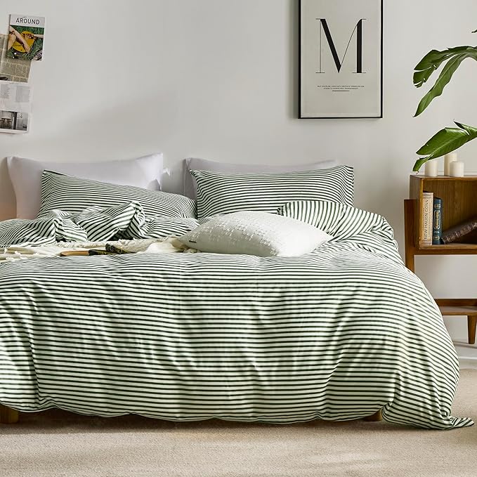 JELLYMONI 100% Natural Cotton 3pcs Striped Duvet Cover Sets, by JELLYMONI