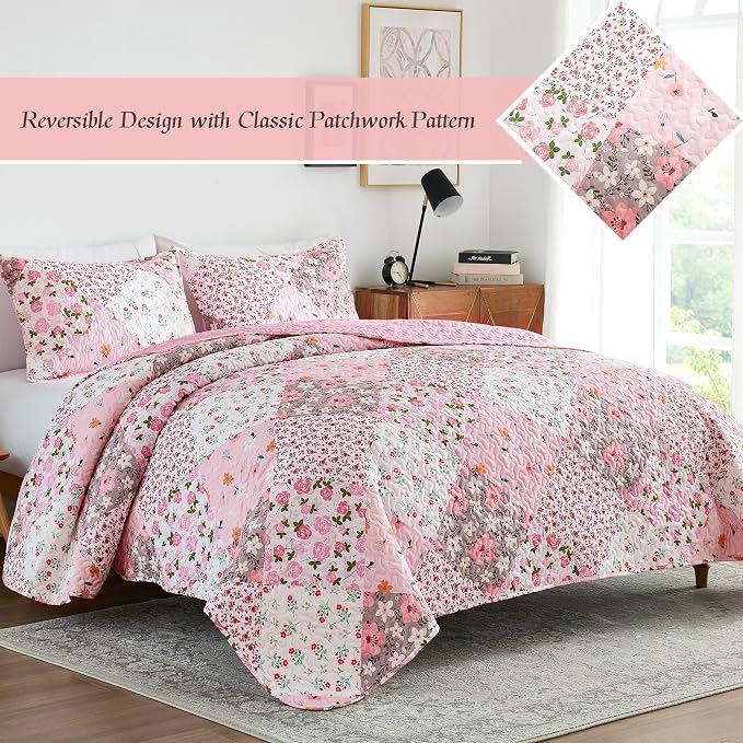 Whale Flotilla Patchwork Quilt King Size, Extra Soft Boho Floral Bedspreads - Image 2