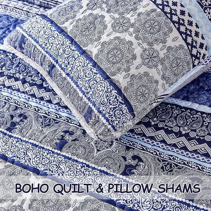 WONGS BEDDING Boho Quilt Set King Size, Lightweight Bedspread Coverlet Bedding - Image 7