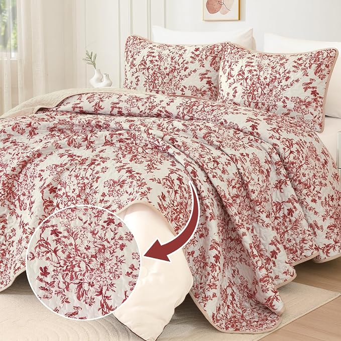 WONGS BEDDING Quilt King Size, Christmas Red Quilt Bedding Set - Image 2