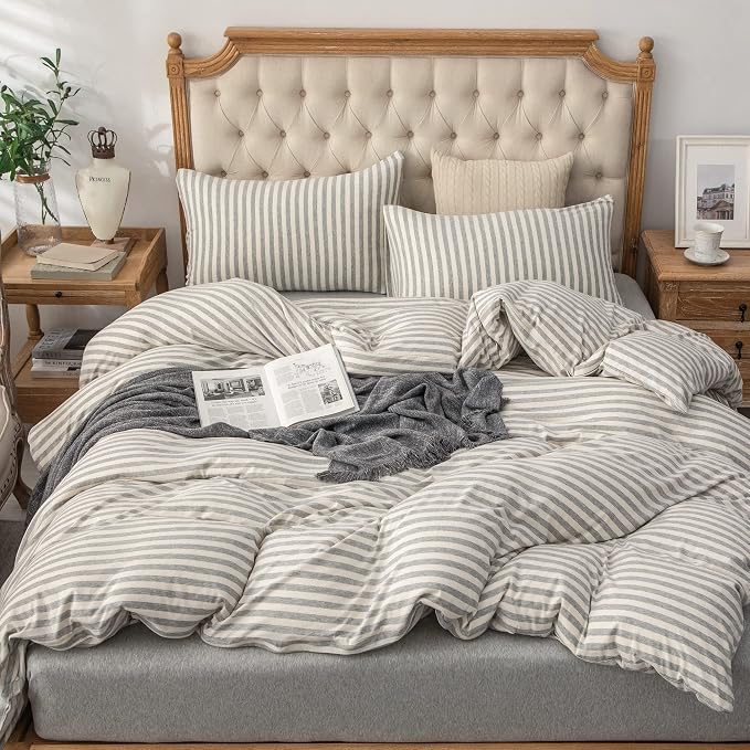 PURE ERA Jersey Knit Duvet Cover Set 100% T-Shirt Heather Cotton Super Soft - Image 3