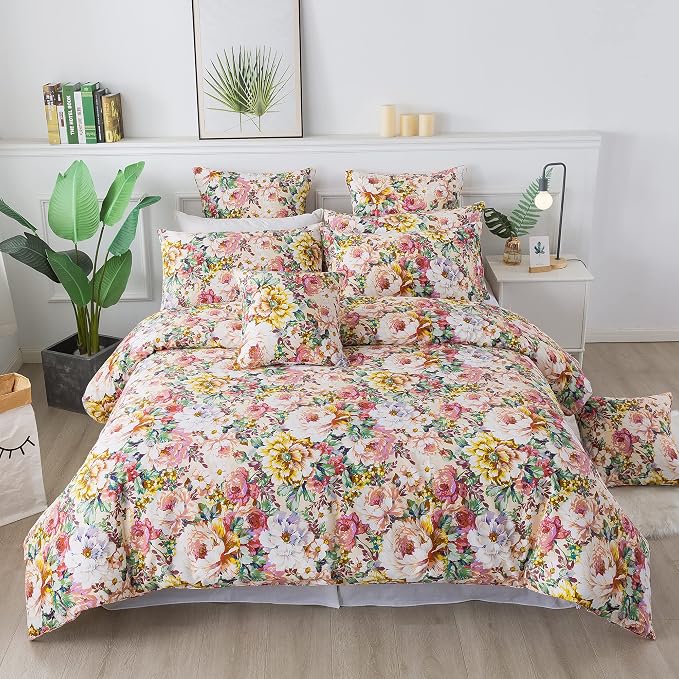 FADFAY Garden Floral Bedding Set Queen 100% Cotton 600 TC Shabby Vintage Duvet - Image 8