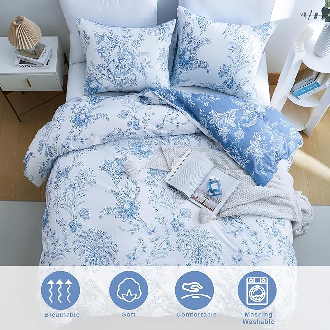 BOLINLIVING Floral Duvet Cover Full Size 3 Pieces, Flower Duvet Cover - Image 4