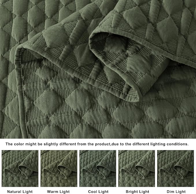 WDCOZY Olive Green Quilts Queen Size Bedding Set - Image 3