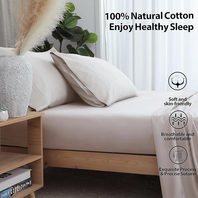 King Size Fitted Sheet Only Light Beige, 100% Egyptian Cotton 600 Thread Count - Image 2