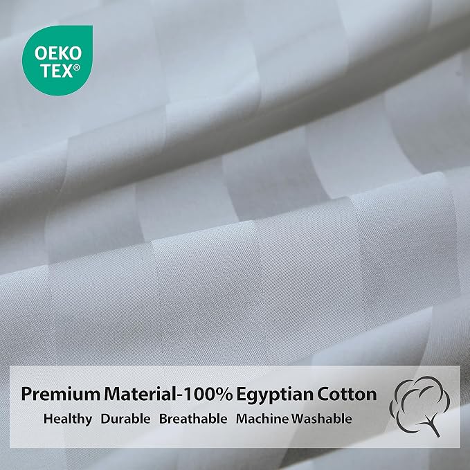 Queen Size Striped Fitted Sheet Only Gray Color, 100% Egyptian Cotton 600 - Image 4