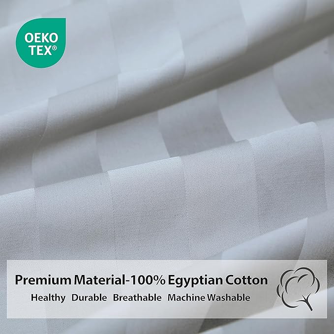 Twin XL Size Striped Fitted Sheet Only Gray Color, 100% Egyptian Cotton 600 - Image 3