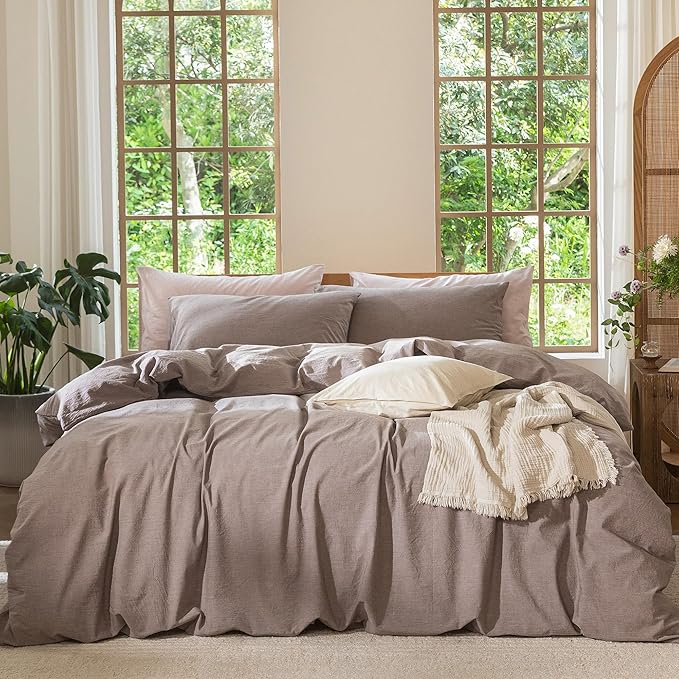 MooMee Bedding Duvet Cover Set 100% Washed Cotton Linen Like Textured by MOOMEE
