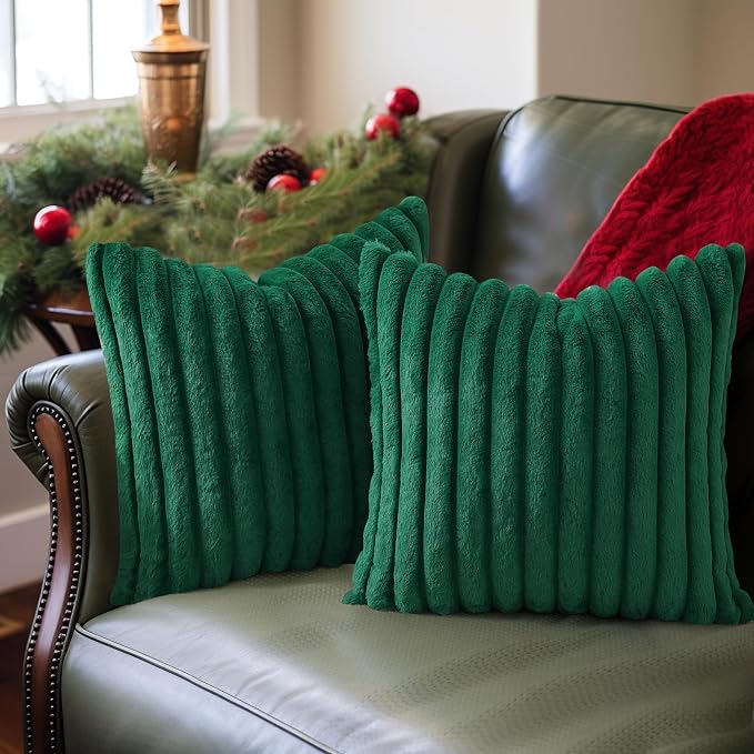 Pallene Faux Fur Plush Christmas Throw Pillow Covers 18x18 Set of 2, Luxury by PALLENE
