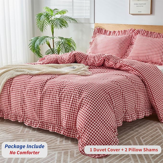 Gingham Duvet Cover Full Size, 3 Pieces Soft Breathable Microfiber Plaid - Image 3