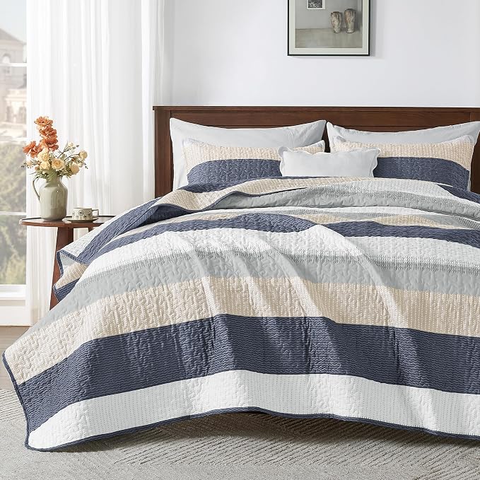 Andency California King Quilt Set Yellow Blue, 3 Pieces Ultra Soft Lightweight by Andency