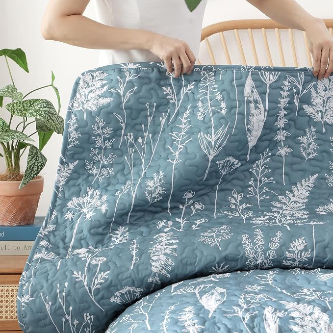 JANZAA Twin Quilt Mineral Blue Quilt Bed Spread Boho Quilt - Image 6