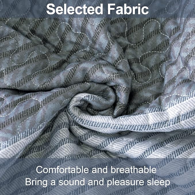 Andency Stripe Quilt Set Queen, 3 Pieces Blue and Grey Patchwork Bedspread - Image 6