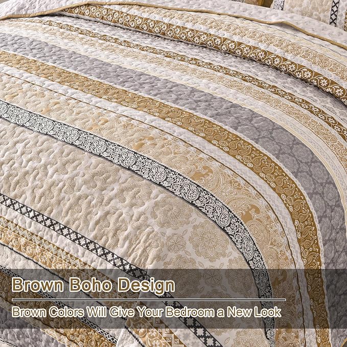WONGS BEDDING Boho Quilt Set King Size, Lightweight Bedspread Coverlet Bedding - Image 6