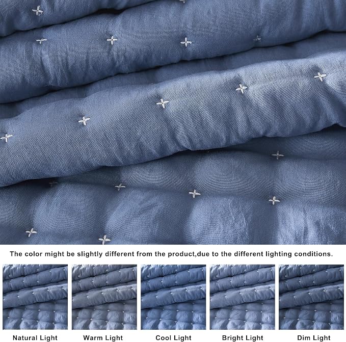 WDCOZY Blue King Size Quilt Bedding Sets - Image 2