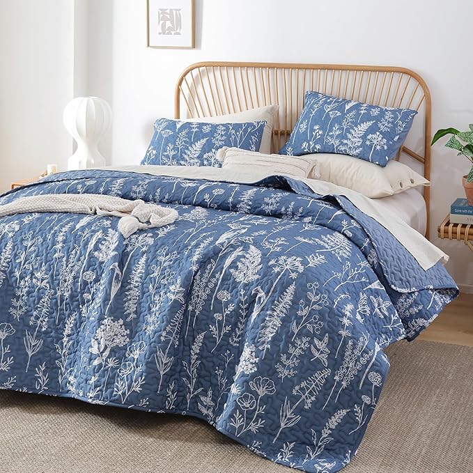 JANZAA Quilts Queen Size Infinity Blue Floral Queen Quilt Bedding Set - Image 6