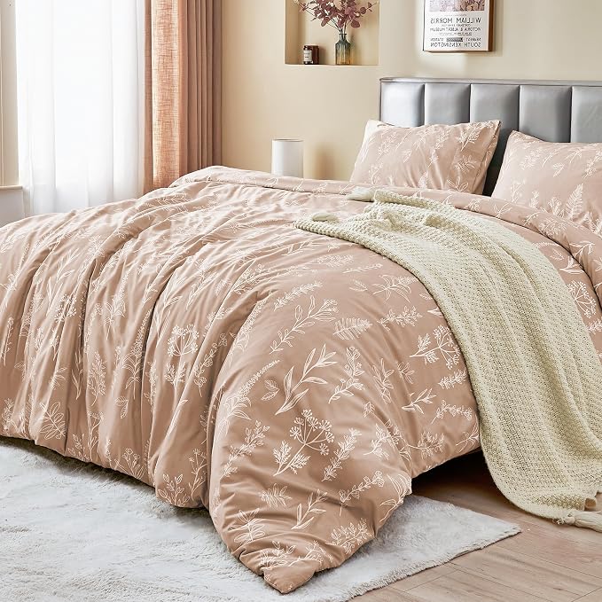 MUXHOMO Duvet Cover King Size, Reversible Floral Rosy Gold Duvet Cover Set by MUXHOMO