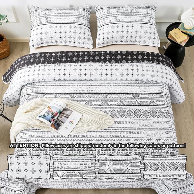 Andency Black White Quilts Queen Size, 3 Pieces Queen Quilt Bedding Set Boho - Image 6