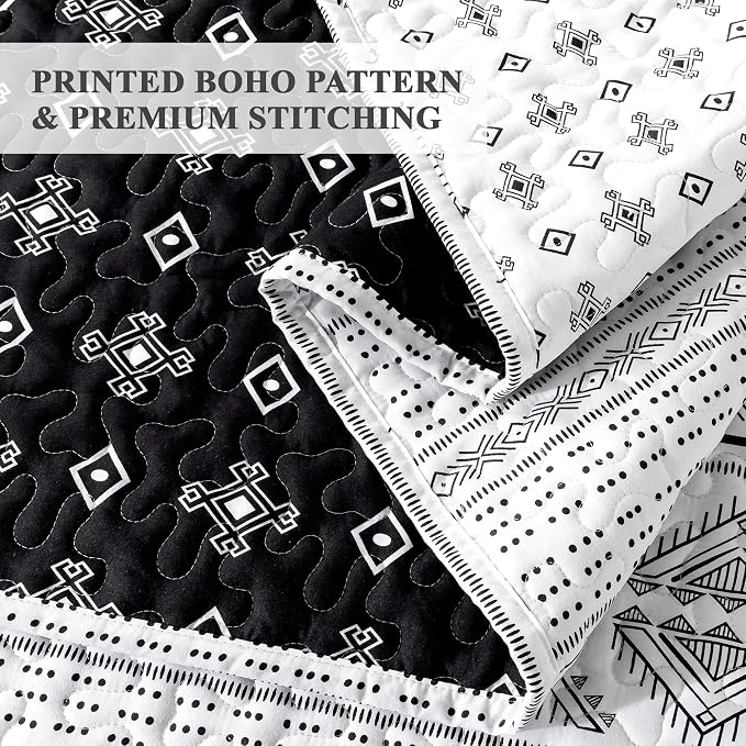 Andency Black White Quilts Queen Size, 3 Pieces Queen Quilt Bedding Set Boho - Image 5