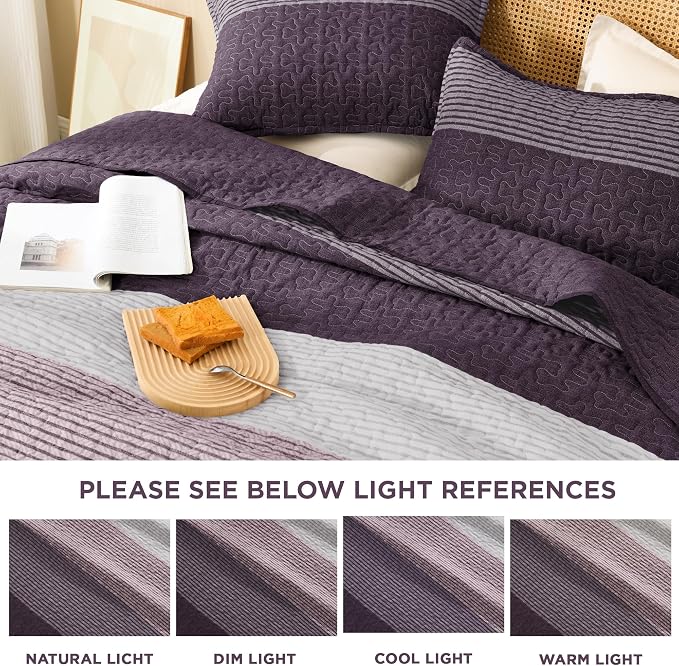 Litanika California King Quilt Set Purple and Grey - Image 6