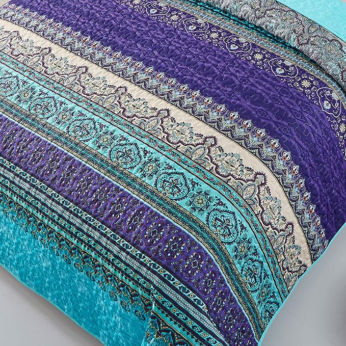 WONGS BEDDING Boho Quilt King Size, Lightweight Microfiber Bed Decor Bedspread - Image 4
