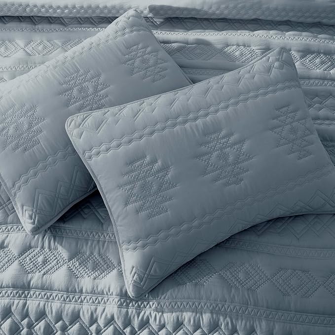 WDCOZY Boho Blue Grey Quilt King Size Bedding Sets - Image 4