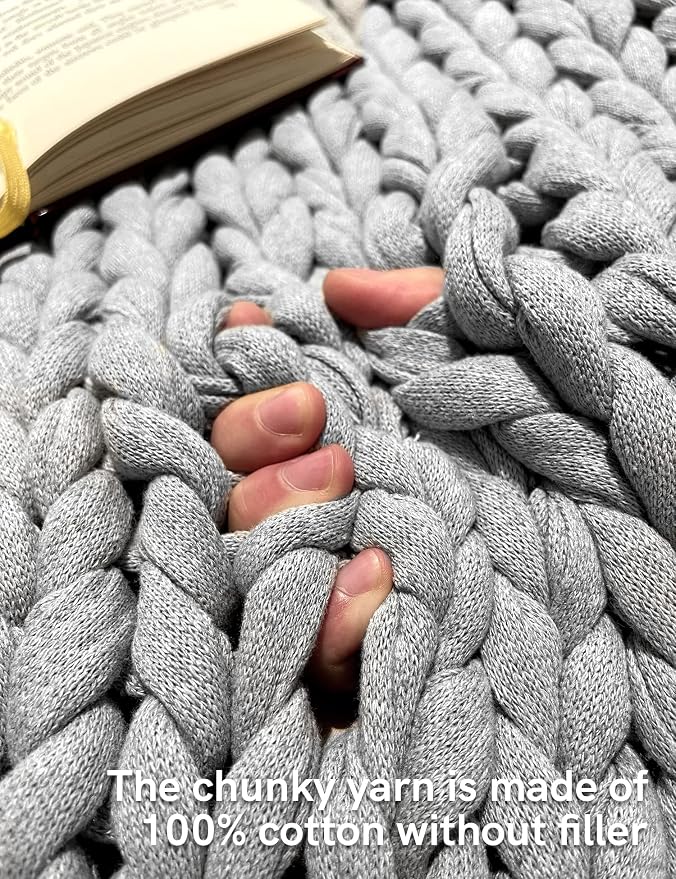 YnM 100% Cotton Weighted Blanket, Handmade Chunky Knitted Throw, No fillers - Image 4