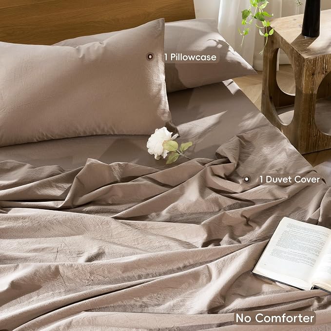 MooMee Bedding Duvet Cover Set 100% Washed Cotton Linen Like Textured - Image 2