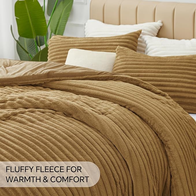 BEDELITE Fleece Queen Comforter Set -Super Soft & Warm Fluffy Brown Bedding - Image 6
