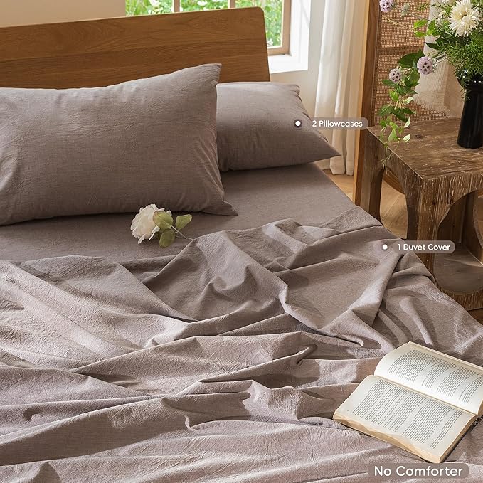 MooMee Bedding Duvet Cover Set 100% Washed Cotton Linen Like Textured - Image 2