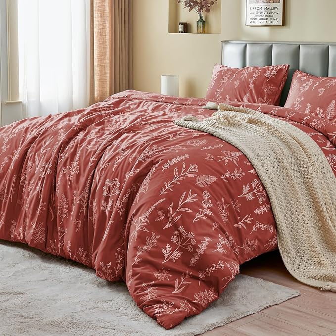 MUXHOMO Duvet Cover Full Size, Reversible Floral Terracotta Duvet Cover Set by MUXHOMO