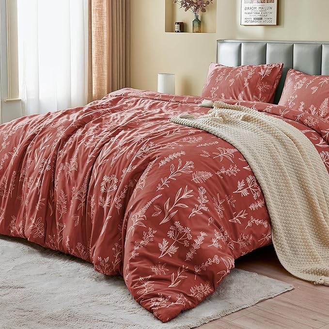 MUXHOMO Duvet Cover King Size, Reversible Floral Terracotta Duvet Cover Set by MUXHOMO