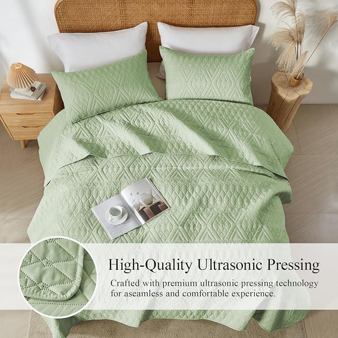 akkialla Twin Size Quilt Bedding Set, Sage Green Lightweight Microfiber Soft - Image 5