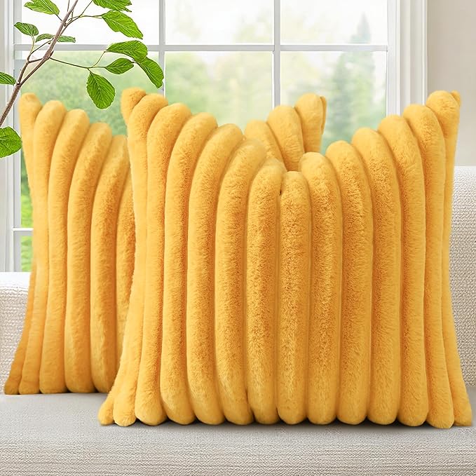 decorUhome Summer Cozy Faux Fur Throw Pillow Covers 18x18 Set of 2 Decorative by decorUhome