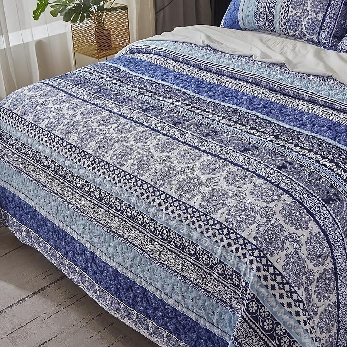 WONGS BEDDING Boho Quilt Set Full Size, Lightweight Bedspread Coverlet Bedding - Image 5