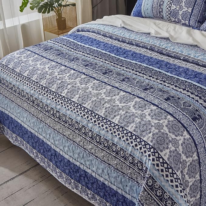 WONGS BEDDING Boho Quilt Set Queen Size, Lightweight Bedspread Coverlet Bedding - Image 5