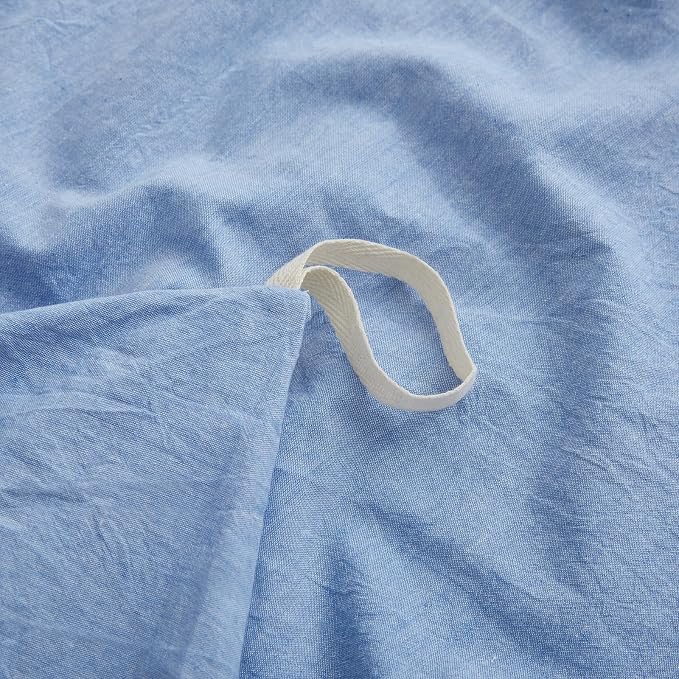 LOVQUE Light Blue Duvet Cover Full Size, 100% Washed Cotton Linen Like Bedding - Image 5