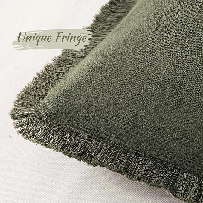 MIULEE Decorative Throw Pillow Covers Neutral Linen Fringe Throw Pillows Set of - Image 2