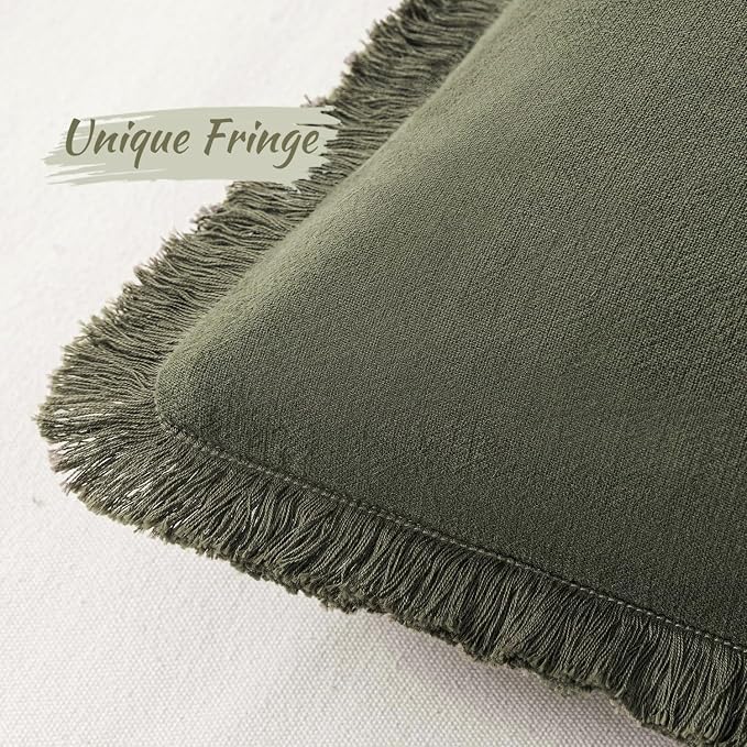 MIULEE Decorative Throw Pillow Covers Neutral Linen Fringe Throw Pillows Euro - Image 2