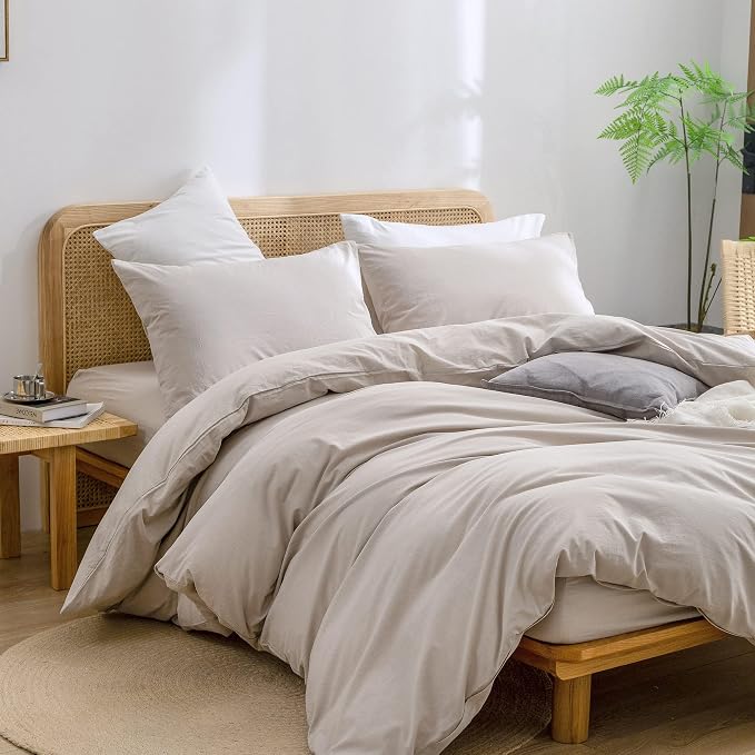 BESTOUCH Duvet Cover Set 100% Washed Cotton Linen Feel Super Soft Comfortable - Image 5