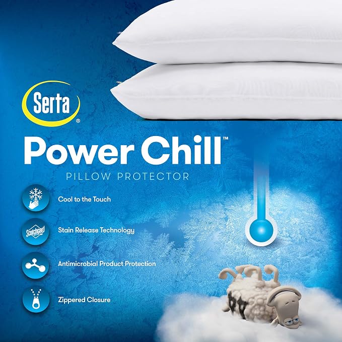 Serta Power Chill Cooling Pillow Protectors, Stain Resistant and Zippered - Image 6