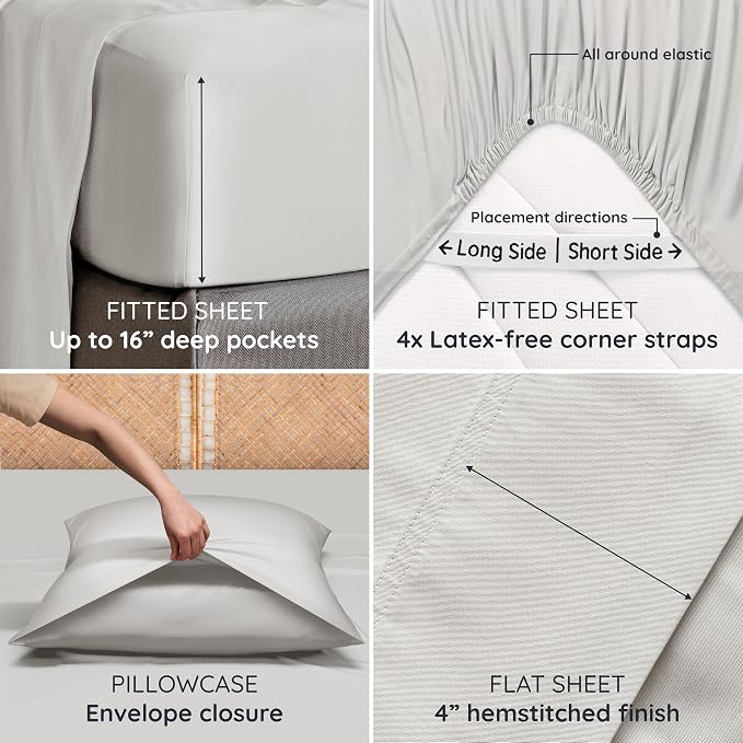 Bambaw 100% Viscose Derived from Bamboo Queen Size 6 Piece Sheet Set - Image 5