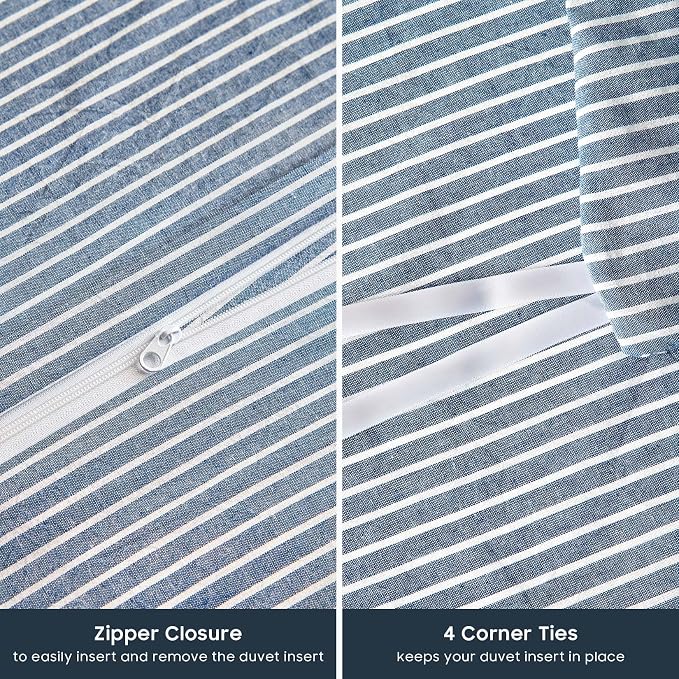 Wake In Cloud - Striped Cotton Duvet Cover Set, 100% Washed Cotton Textured - Image 7