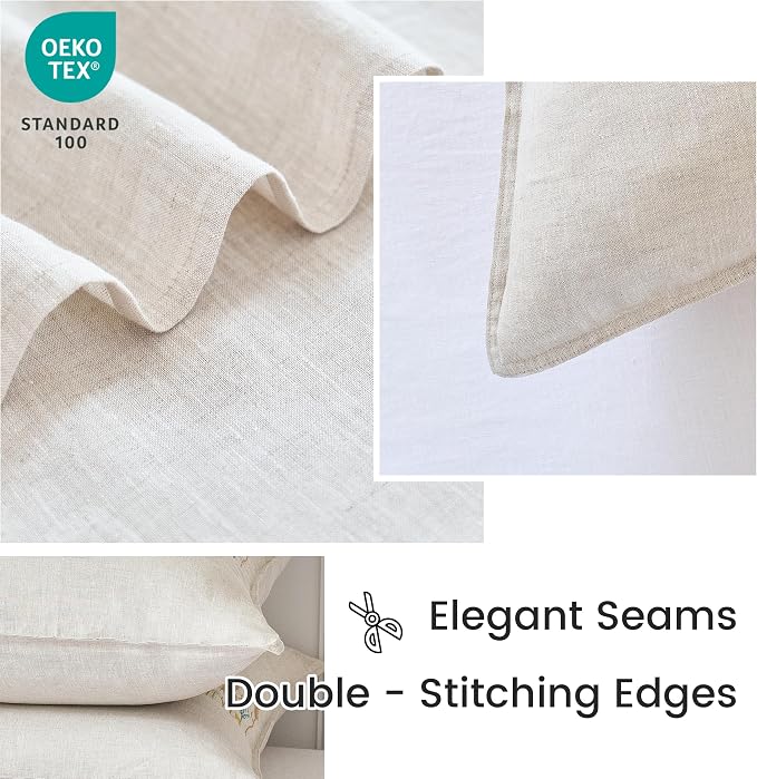 Simple&Opulence 100% Linen Euro Shams 26'' x 26'' Pack of 2, Embroidery Wheat - Image 3