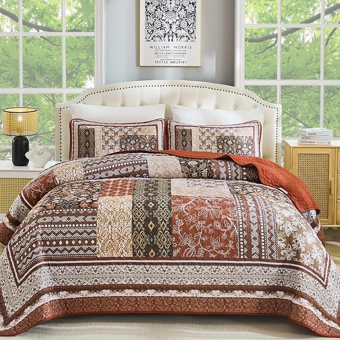 WONGS BEDDING Quilt Set Queen Size, Reversible Farmhouse Floral Pattern by WONGSBEDDING