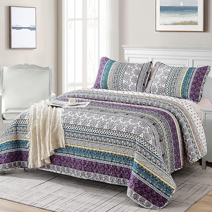 WONGS BEDDING Boho Quilt Set California King Size, Lightweight Bedspread - Image 2