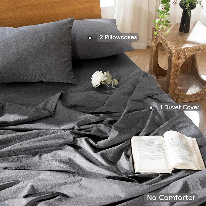 MooMee Bedding Duvet Cover Set 100% Washed Cotton Linen Like Textured - Image 2