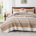 Andency Taupe Striped Quilt Queen, 3 Pieces Patchwork Bedspread Coverlet Set by Andency