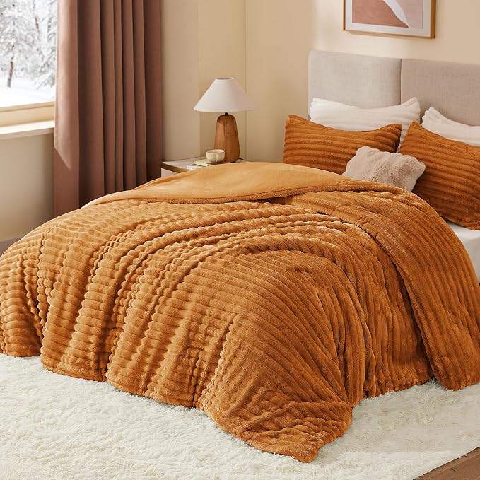 BEDELITE Fleece Twin Comforter Set -Super Soft & Warm Fluffy Rust Orange Bedding - Image 2