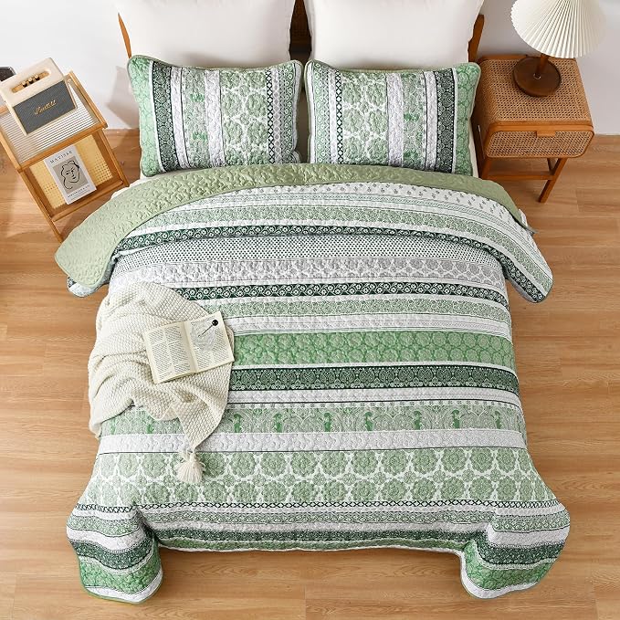 WONGS BEDDING Boho Quilt Set King Size, Lightweight Bedspread Coverlet Bedding - Image 3